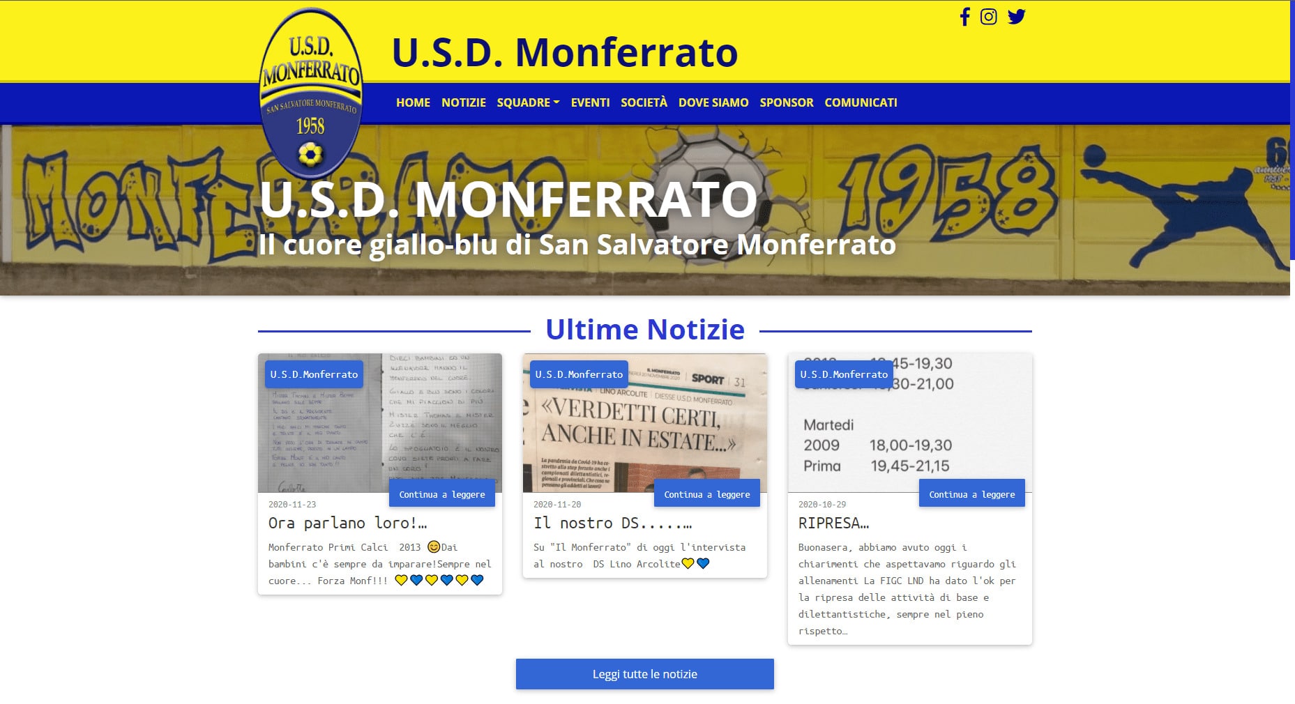 ScreenShot del sito web  della squadra USD Monferrato realizzato da ABCLABS visto da computer