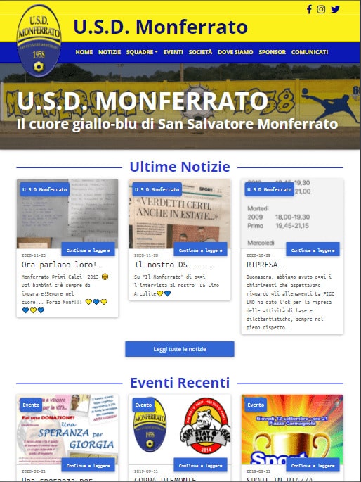 ScreenShot del sito web  della squadra USD Monferrato realizzato da ABCLABS visto da Ipad