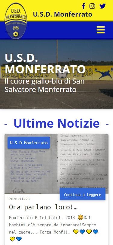ScreenShot del sito web  della squadra USD Monferrato realizzato da ABCLABS visto da un cellulare