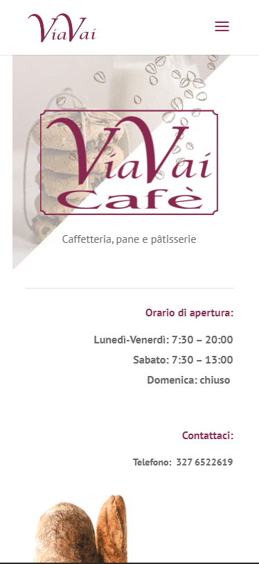 ScreenShot del sito web dell'bar di Asti ViaVaiCafe visto da un cellulare